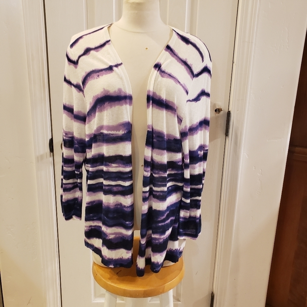Chico's Size 3 Purple and White Striped Women's Sweater